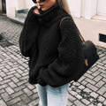 Women's Oversized Chunky-Knit Turtleneck Jumper - Black