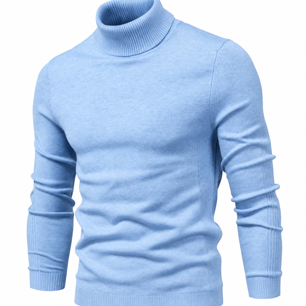 Men's Slim-Fit Fine-Knit Turtleneck Jumper - Light Blue