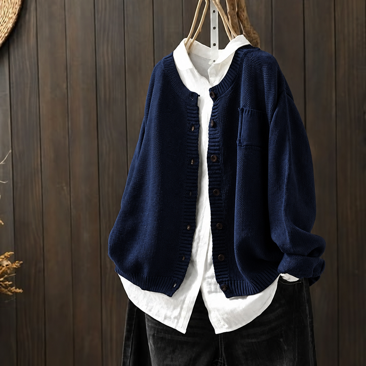 Women's Relaxed Button-Front Knit Cardigan - Navy