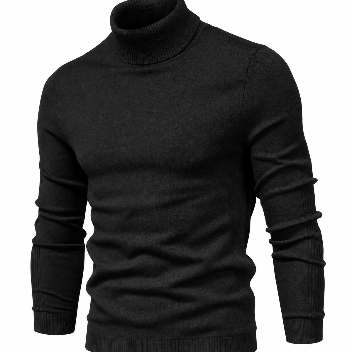 Men's Slim-Fit Fine-Knit Turtleneck Jumper - Black