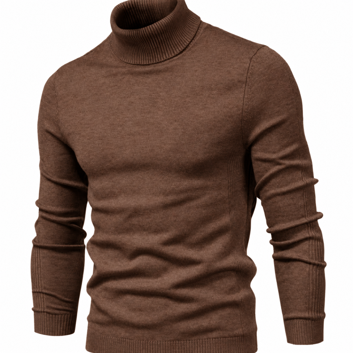 Men's Slim-Fit Fine-Knit Turtleneck Jumper - Brown