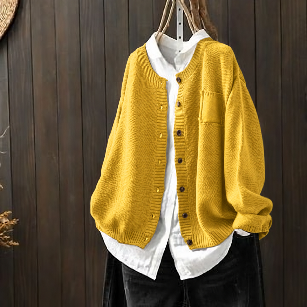 Women's Relaxed Button-Front Knit Cardigan - Yellow