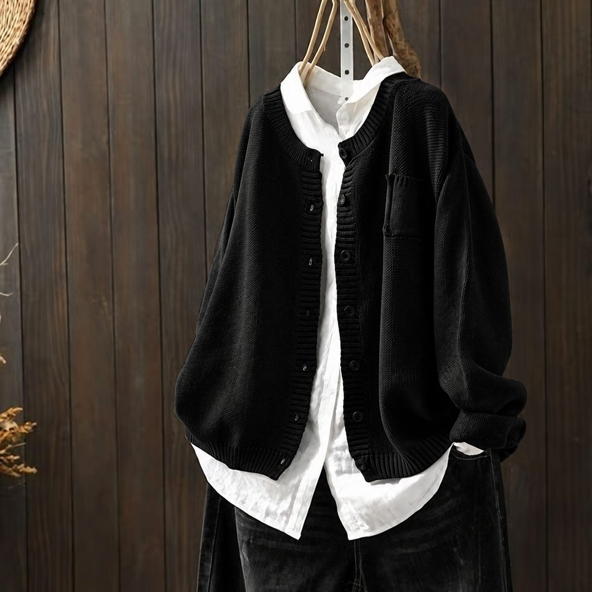 Women's Relaxed Button-Front Knit Cardigan - Black