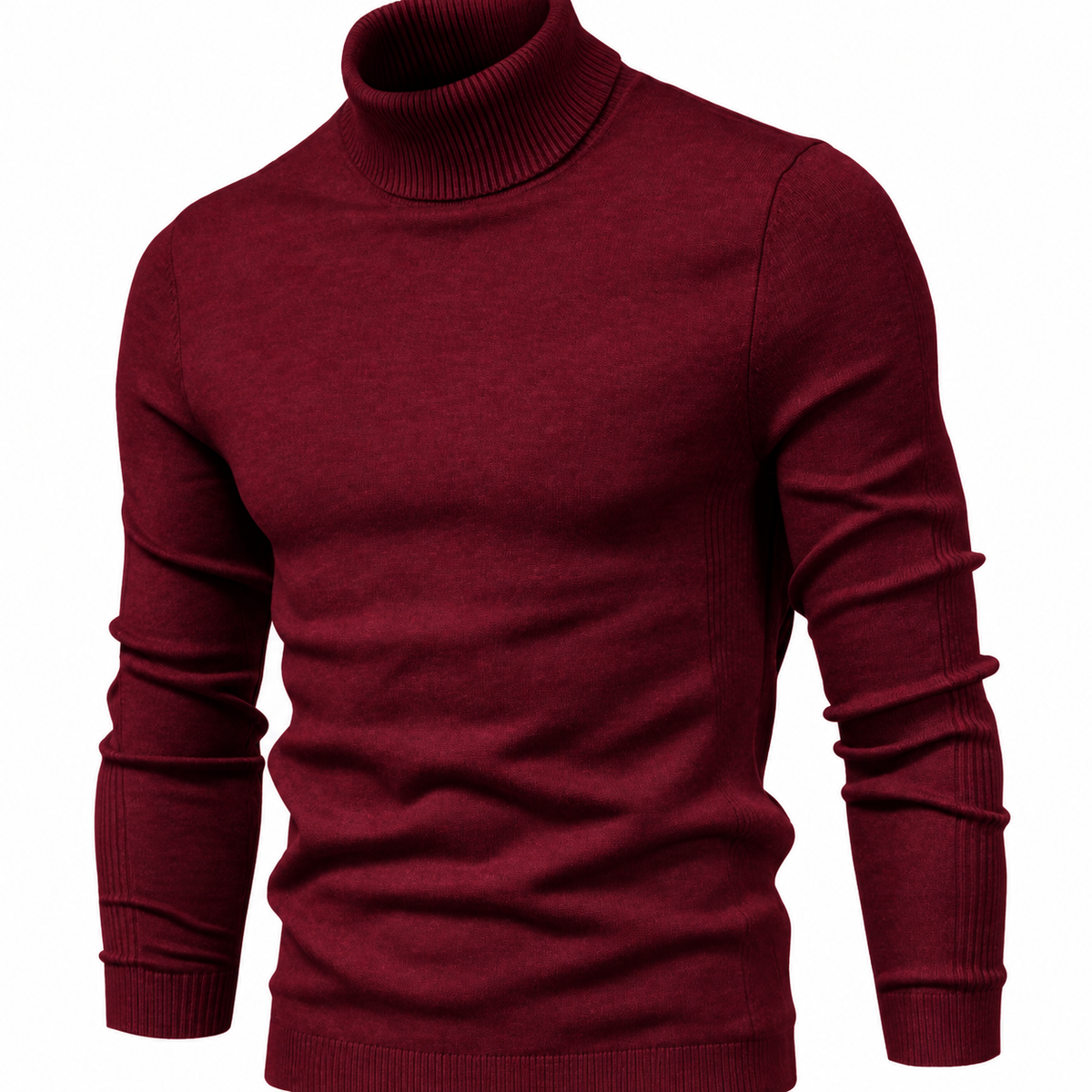 Men's Slim-Fit Fine-Knit Turtleneck Jumper - Burgundy