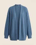 Women's oversized open-front chunky knit cardigan in blue, front view