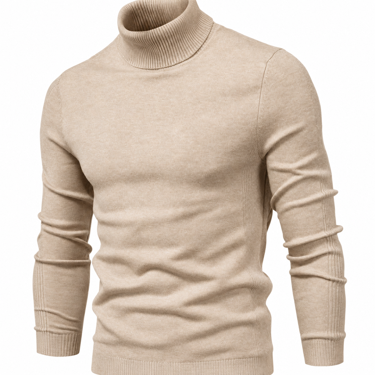 Men's Slim-Fit Fine-Knit Turtleneck Jumper - Beige