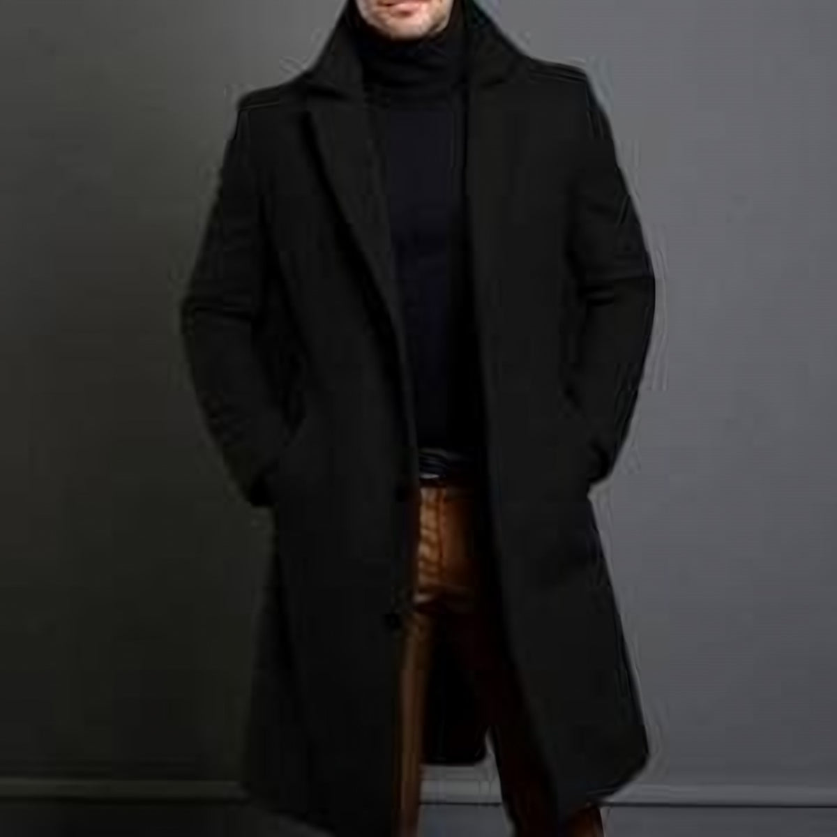 Men's Tailored Long Wool-Blend Overcoat - Black