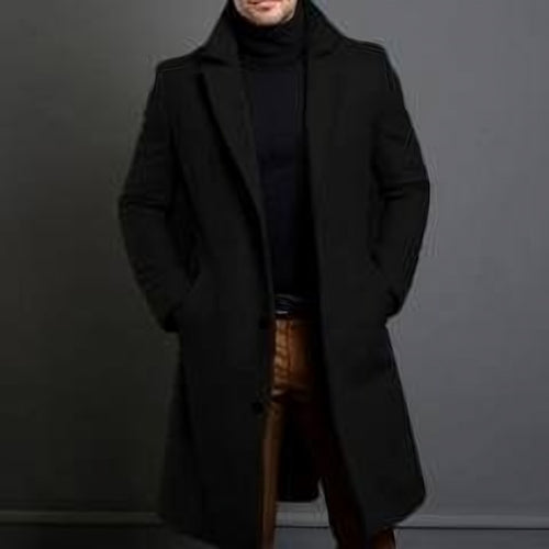 Men's Tailored Long Wool-Blend Overcoat - Black