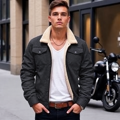 Men's Sherpa-Lined Fleece Winter Jacket - Dark Grey