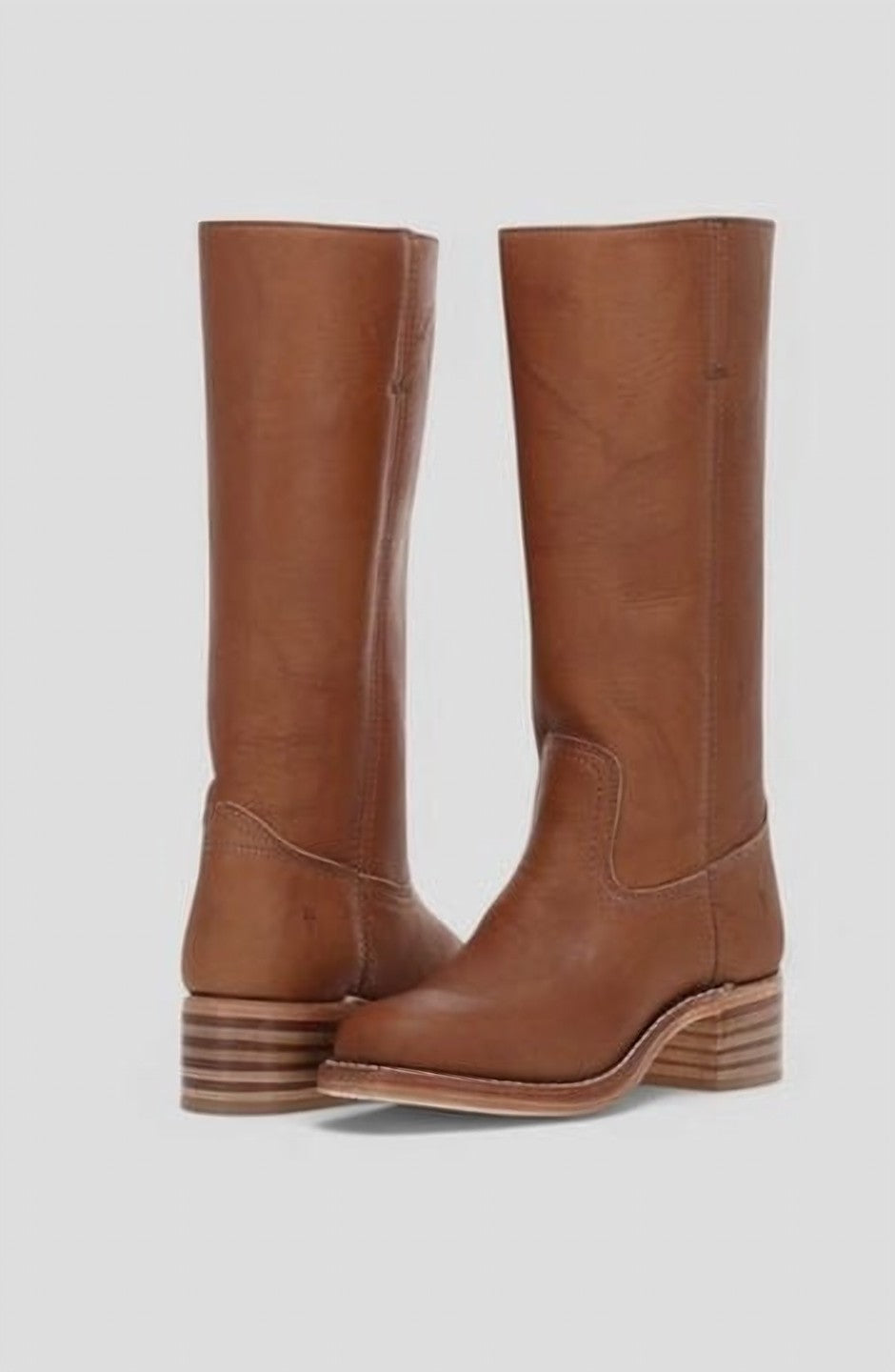 Women's Tall Riding Boots with Stacked Block Heel - Brown