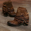 Women's Western Ankle Boots with Wrap-Around Straps - Brown