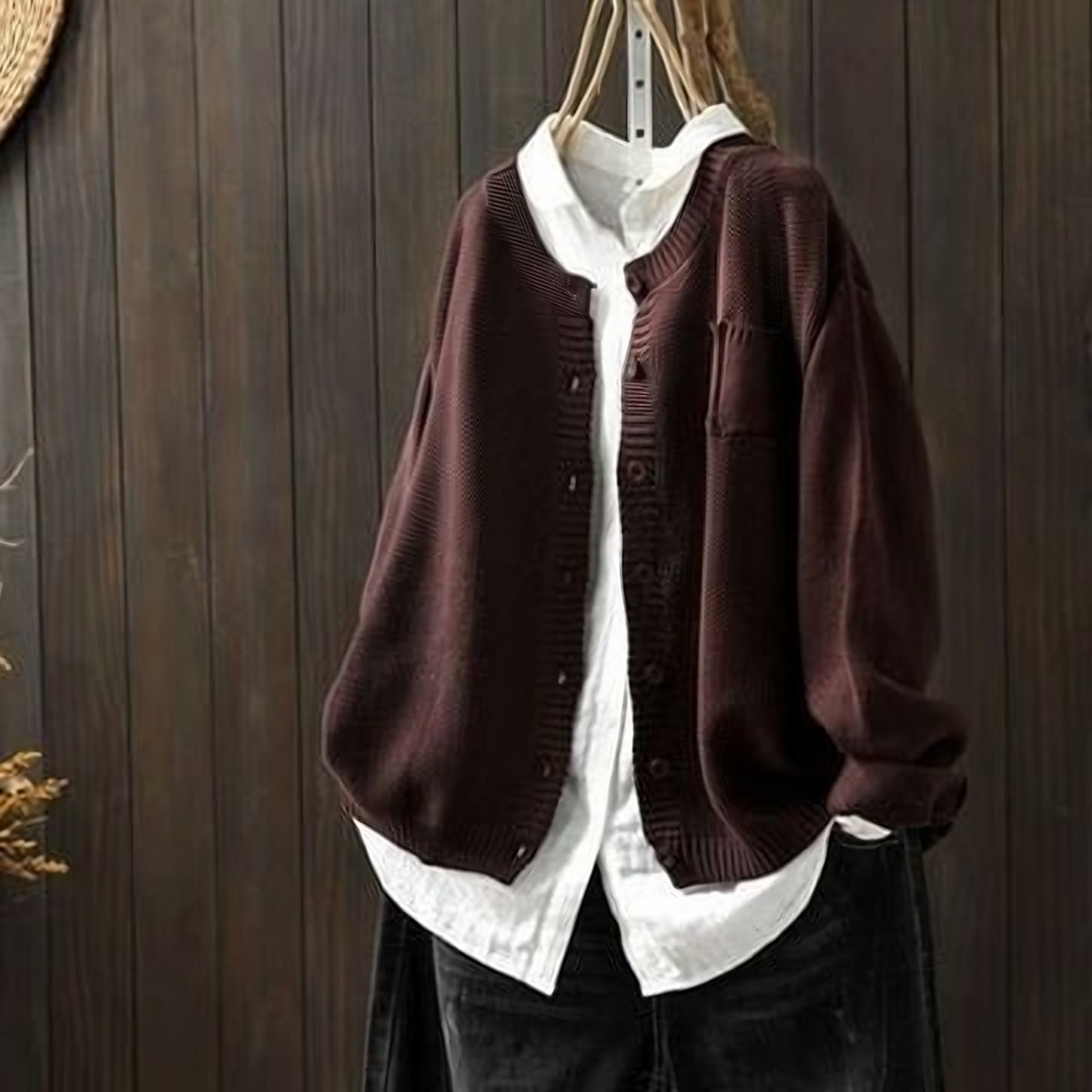 Women's Relaxed Button-Front Knit Cardigan - Brown